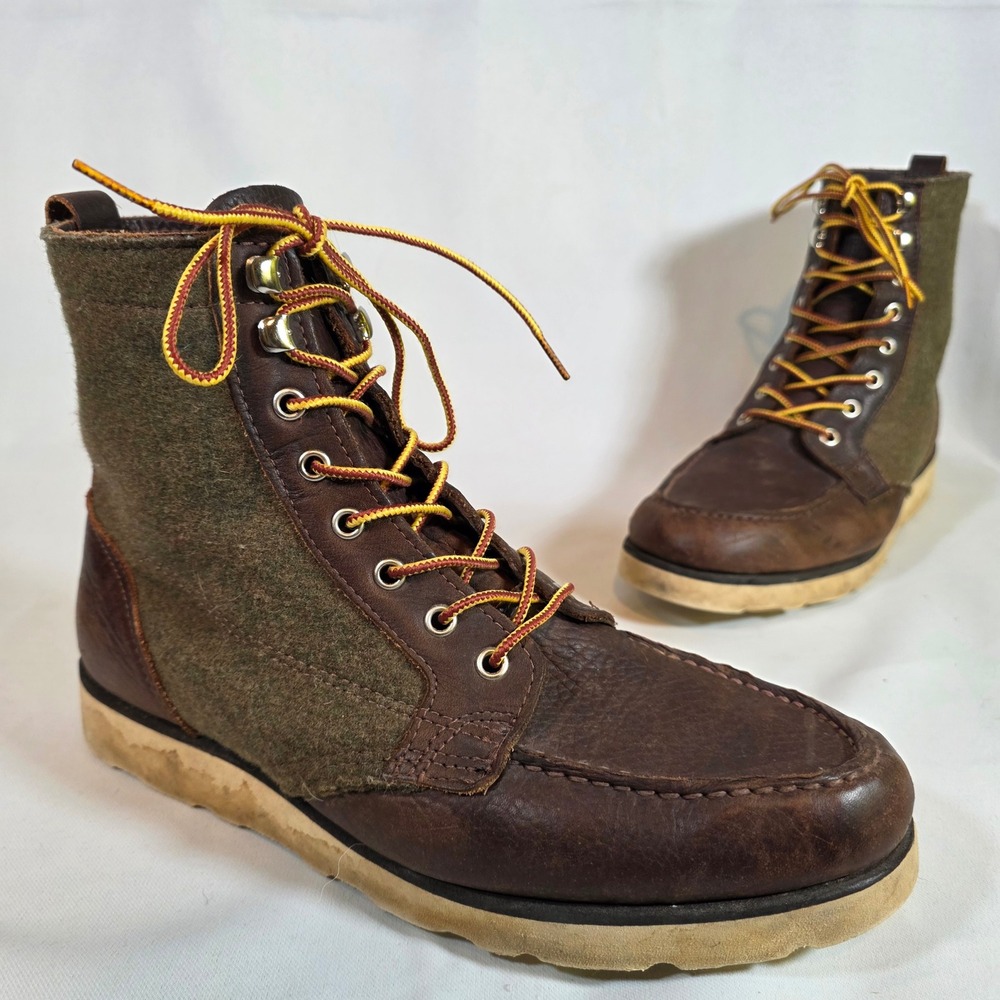 Sebago‎ Stockton Boots Mens 10 Brown Green Leather Wool Vibram Sole Work Utility
